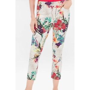Chicos The Platinum Crop Jeans Floral Print Leopard Trim Capris 0.5 small vaca